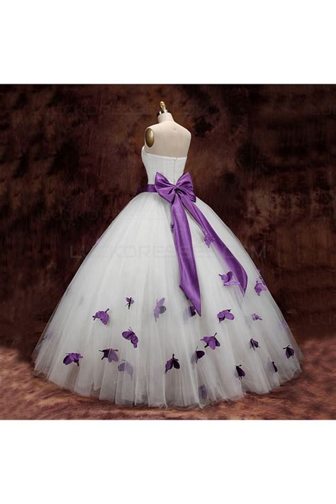 Ball Gown Strapless Purple White Wedding Dresses Bridal Gowns 3030192