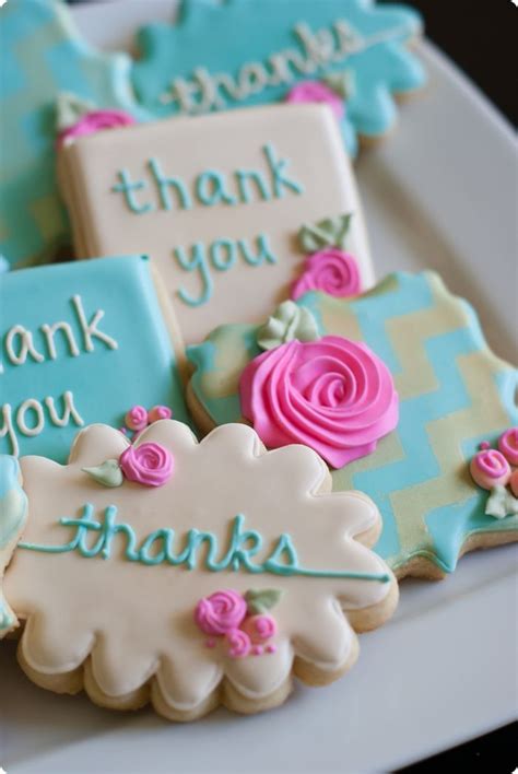 Gold Chevron Stenciled Floral Thank You Cookiessay That 3 Times Fast