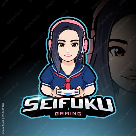 Kawaii Cute Gamer Girl Icon Cartoon Logo For Gaming Badge Or Streamer