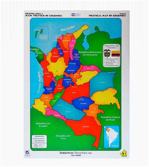 Rompecabezas Mapa Político Colombia Grande 28 Pzs Didacticos Pinocho