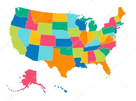 Simple Bright Colors Full Vector Political Map United States America