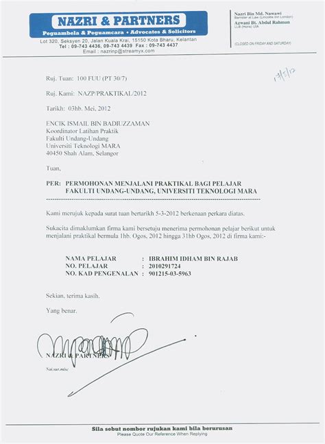 Contoh surat tugas pengawasan proyek. Latihan Industri FUU: PENGESAHAN MAJIKAN- 17.05.2012