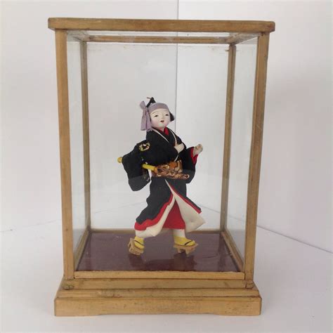 Japanese Geisha Doll 1960 S Glass Case Wooden By Vintagenvirginia