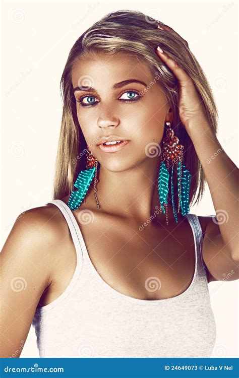 Beautiful Tanned Woman Stock Image Image Of Blue Health