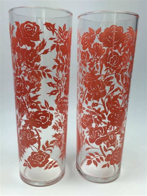 1960s libbey tall and thin coral pink rose iced tea glass set of 2 coral pink libbey glass