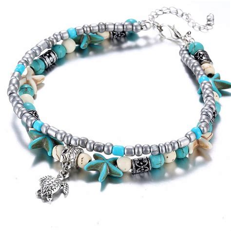 Zg Fashion Bohemian Imitation Pearls Starfish Charms Bracelets Anklets