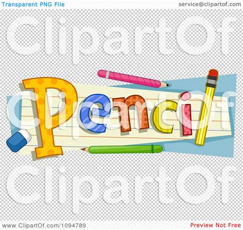 Clipart The Word Pencil With An Eraser And Pencils On Ruled Paper