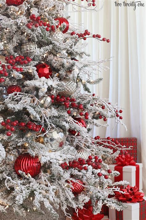 Flocked Tree With Red Ornaments