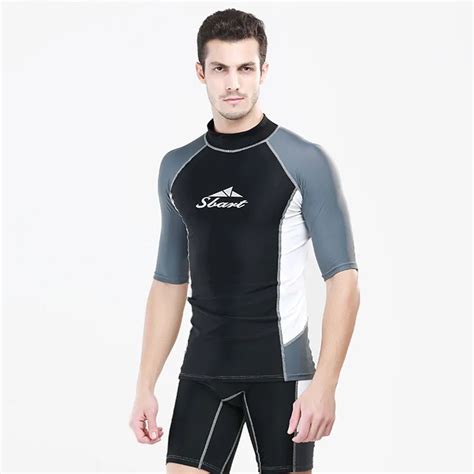 Free Shipping Mens Short Sleeve Swim Shirt Swimsuit Topwetsuit For