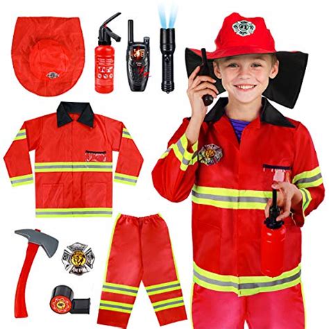 Meland Kids Fireman Costume Role Play Set Firefighter Dress Up And