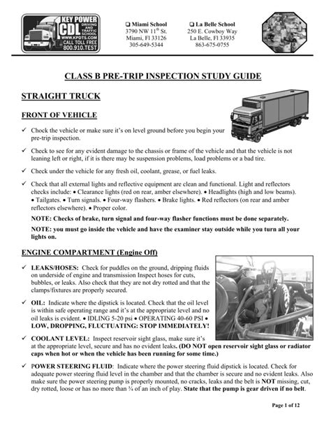CLASS B PRE TRIP INSPECTION STUDY GUIDE STRAIGHT TRUCK