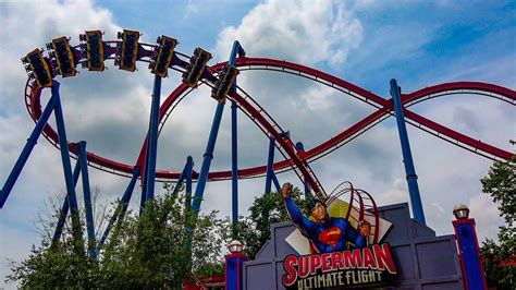 Superman Ultimate Flight Roller Coaster Front Seat Pov Six Flags Over Georgia 4k 60fps