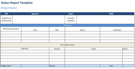 Project Status Report Free Excel Template