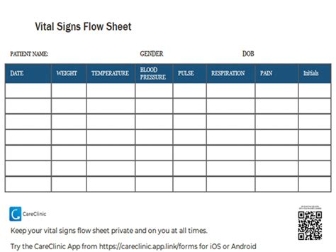Vital Signs Flow Sheet Printable Template For Easy Logging