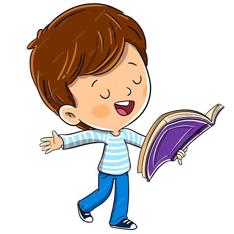 Niño Con Un Libro Leyendo En Voz Alta Vector Premium