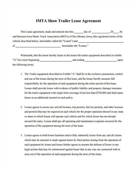 sample truck lease agreements   ms word