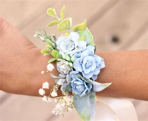 Corsage And Boutonniere Blue Flower Wrist Corsage White Etsy In