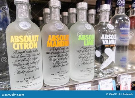 Bottles Of Assorted Flavors Made In Sweden Absolute Brand Vodka