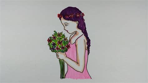 Drawing Tutorial~how To Draw A Girl Holding A Bouquet Of Flowers~ Youtube