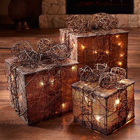 Amazon Com Set Of Lighted Natural Jute Rattan Gift Boxes Christmas My