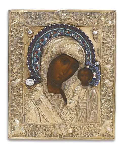 A Russian Icon Of The Kazan Mother Of God With Gilded Silver And Enamel