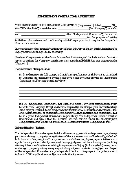 independent contractor agreement template approveme  contract