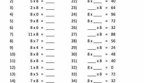 multiplication 8 worksheet