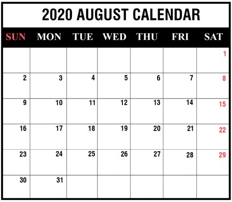 August 2020 Calendar Printable With Holidays Wishes Images