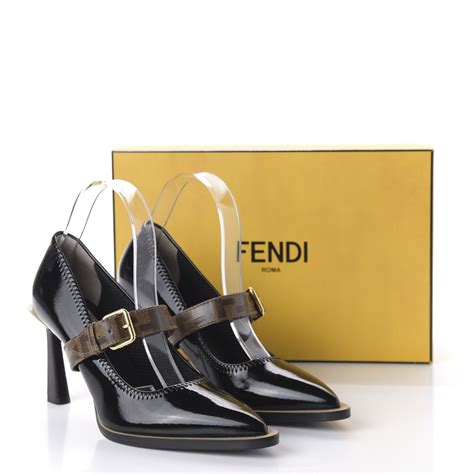 Fendi Glossy Neoprene Fframe Court Mary Jane Pumps 385 Black 643952