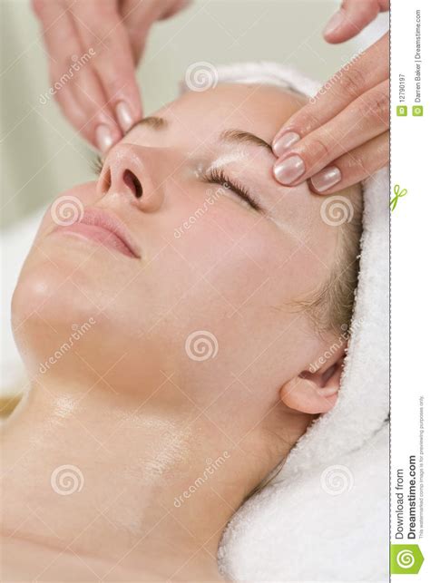 Woman Gets Relaxing Head Massage Or Facial At Spa Stock Image Image Of Massage Facial 12790197