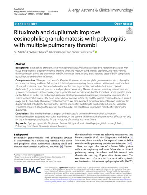 Pdf Rituximab And Dupilumab Improve Eosinophilic Granulomatosis With