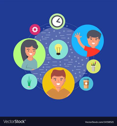 People Teamwork Concept With Round Avatar Icons Vector Image