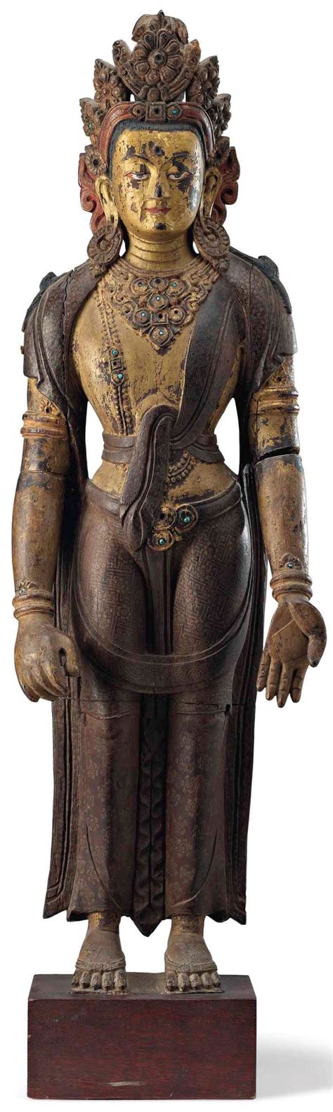 Global Nepali Museum A Polychrome Wood Figure Of A Bodhisattva Global Nepali Museum