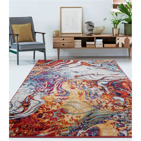 Felan abstract orange/blue area rug. LR Home Kismat 8x10 Red Multi - Color Abstract Collision ...