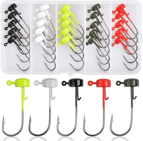 Ned Rig Jig Hooks Kit 25Pcs Shroom Head Jigs For Soft Plastic Lures