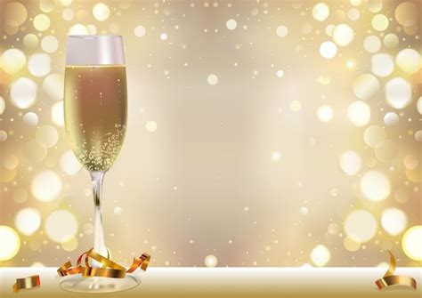 Premium Vector Golden Bokeh Background With Champagne Glass