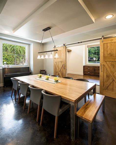 A dining room is a room for consuming food. 25 Diverse Dining Rooms with Sliding Barn Doors