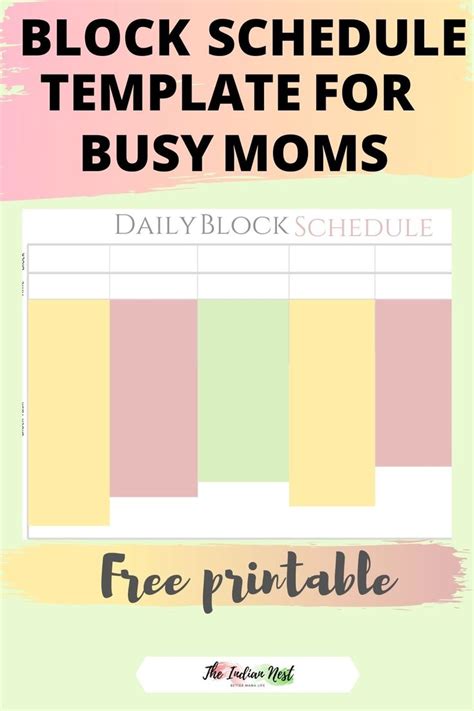 Block Schedule Free Template For Busy Moms In Block Scheduling