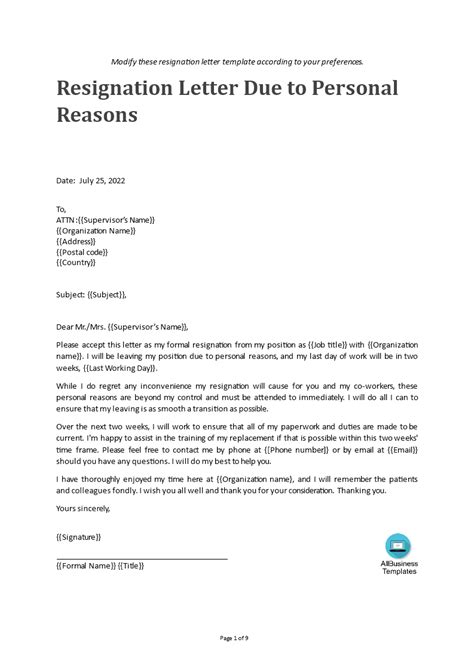 2 Resignation Letter Format In Word Due To Personal Reasons 36guide
