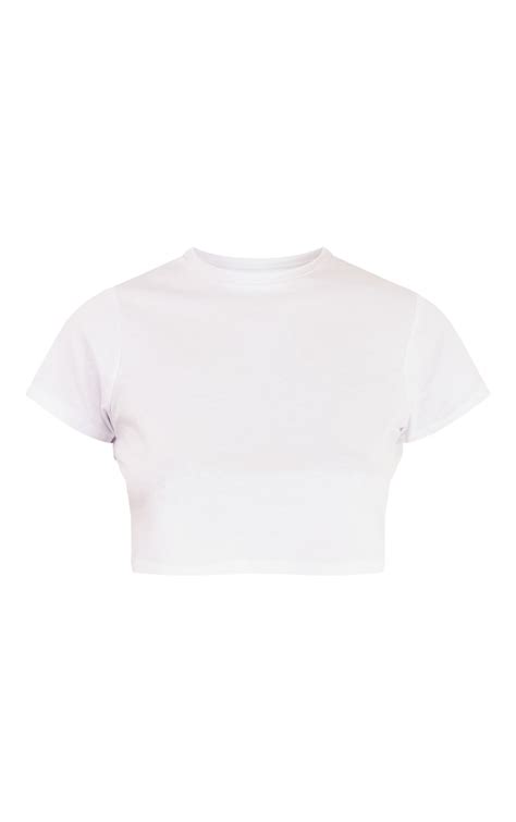Basic White Cotton Blend Short Sleeve Crop T Shirt Prettylittlething Usa