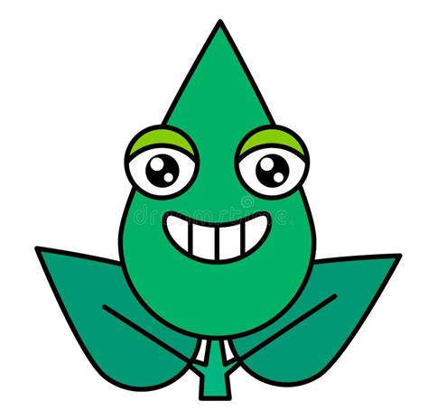 Green Plant Leaf Cheerful Emoticon Icon Stock Illustration