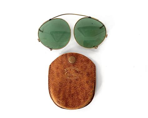 american calobar vintage folding sunglasses eyeglasses clip on brass green with case folding
