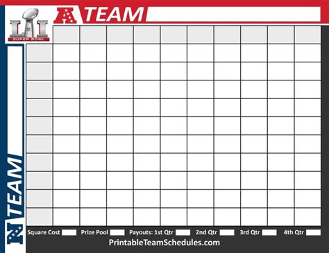 Printable office football pool sheet via. Super Bowl Squares Printable Template. Print Here -http ...