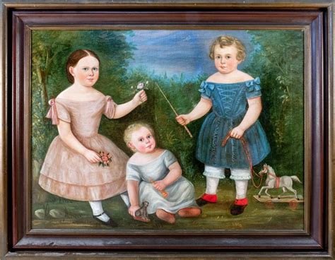 Lot American School 19th Century Portrait Of Three Children Oil