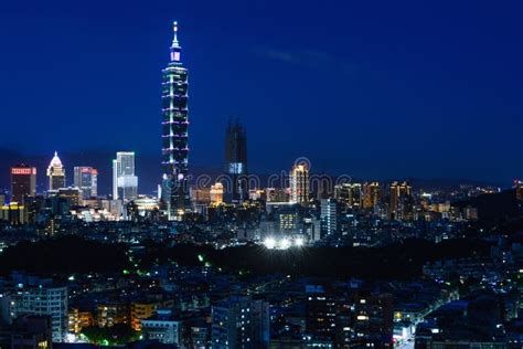 Beautiful City Skyline And Night Lights Of Taipei Taiwan Stock Image