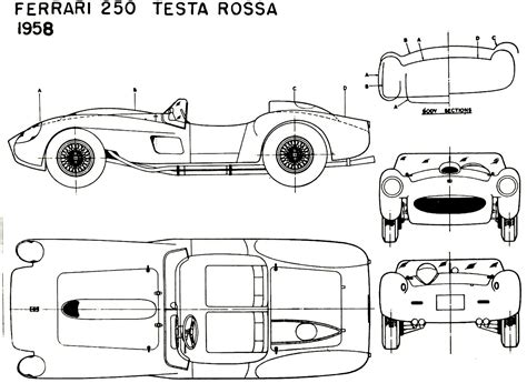 Vehicle drawing or vehicle blueprint image. Ferrari 250 Testarossa 1958 Blueprint - Download free ...