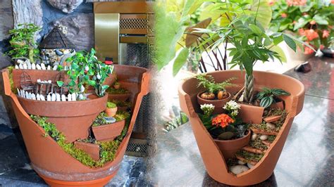 Minimalist garden, cottage garden, backyard landscaping. Make a Miniature Garden Landscape in a Broken Plant Pot ...