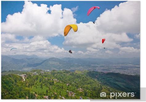 Poster Paraglider Flying Against The Himalayas Nepal Pixersuk