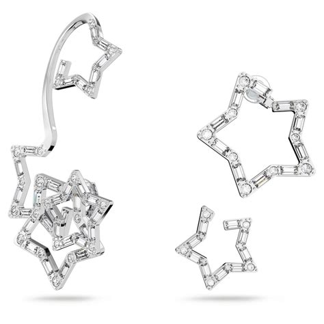 Stella Ear Cuff Set 3 Mixed Cuts Star White Rhodium Plated