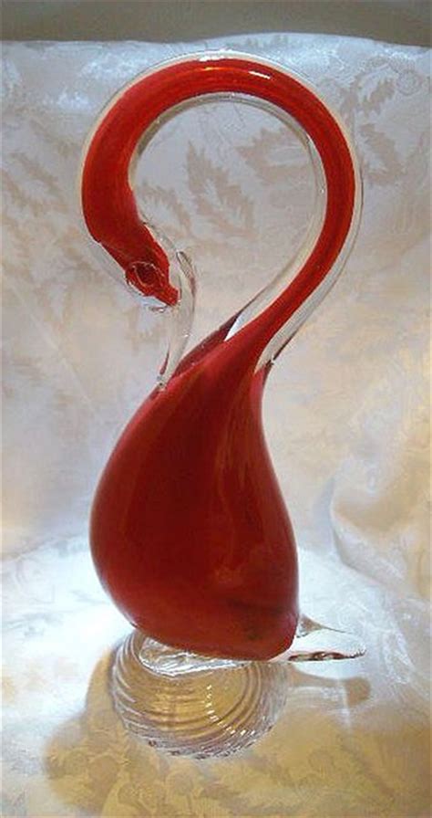 Murano Art Glass Swan Red Pearlized Color Collectors